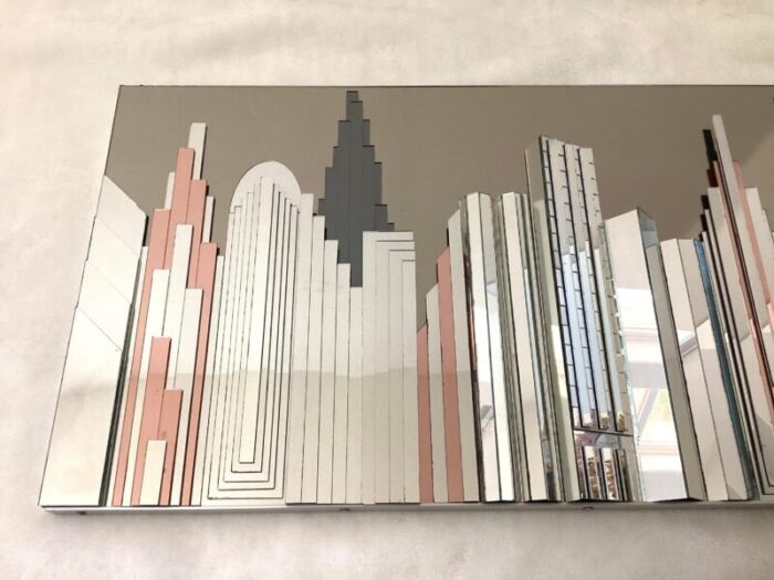 vintage 1980s 3d city skyline skyscraper cut stacked mirror wall sculpture wall art 8255