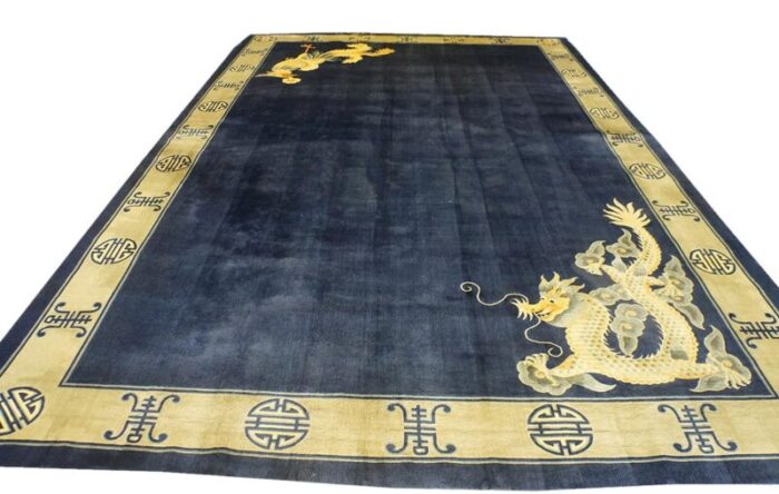 vintage 1980s chinese silk dragon and phoenix carpet 7108