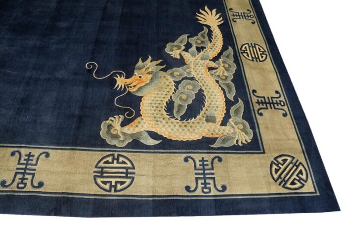 vintage 1980s chinese silk dragon and phoenix carpet 9058