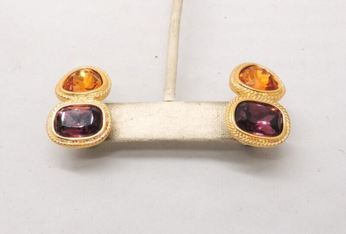 vintage 1995 signed napier goldtone faux amethyst and faux citrine pierced earrings 2 pieces 2709