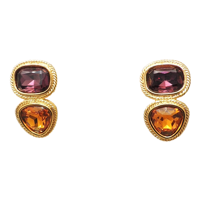 vintage 1995 signed napier goldtone faux amethyst and faux citrine pierced earrings 2 pieces 5206