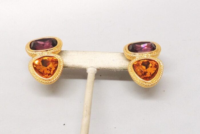 vintage 1995 signed napier goldtone faux amethyst and faux citrine pierced earrings 2 pieces 6269