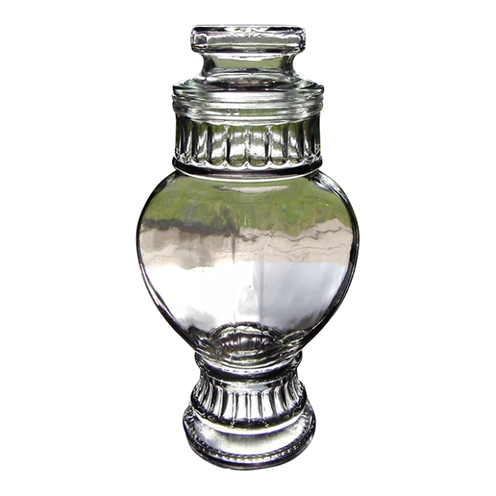 vintage 4 sided rib bowed footed glass drug store apothecary candy jar with lid 1988