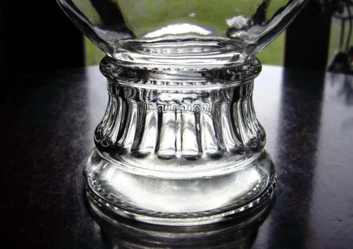 vintage 4 sided rib bowed footed glass drug store apothecary candy jar with lid 7077