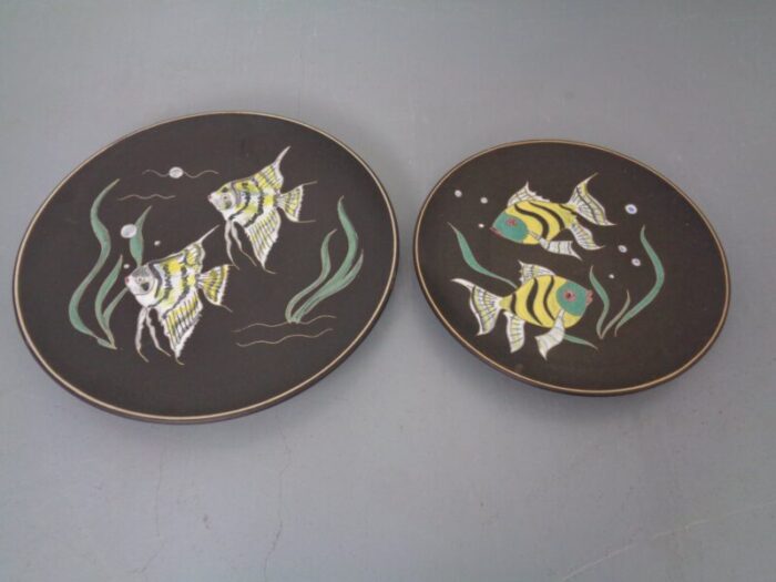 vintage 717 ceramic plates with fishes from ruscha 1970s set of 2 1