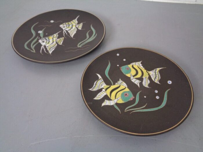 vintage 717 ceramic plates with fishes from ruscha 1970s set of 2 3