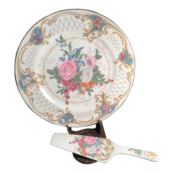 vintage andrea by sadek floral cake plate with server 0598