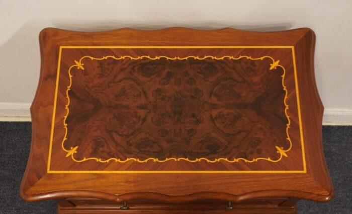 vintage antique french provincial burled wood inlaid 31 lowboy chest 9508