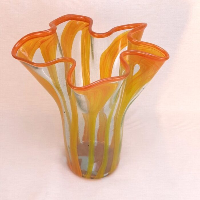 vintage art glass flower vases in orange and blue set of 2 13