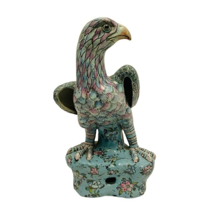 vintage asian cloisonne celadon turquoise porcelain eagle sculpture 2107