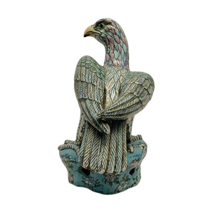 vintage asian cloisonne celadon turquoise porcelain eagle sculpture 3159