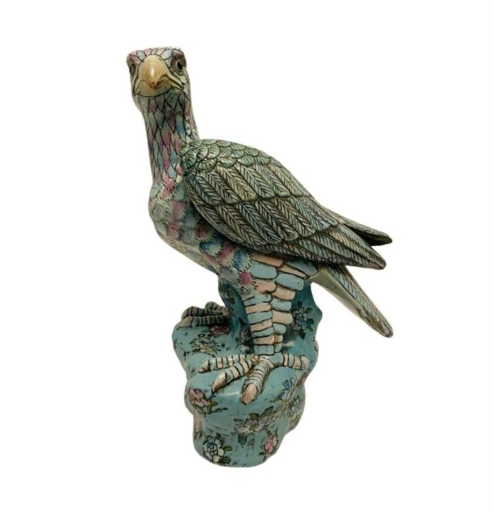 vintage asian cloisonne celadon turquoise porcelain eagle sculpture 5484