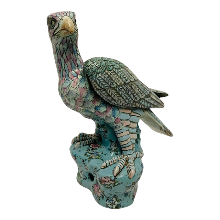 vintage asian cloisonne celadon turquoise porcelain eagle sculpture 6158