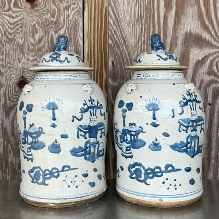 vintage asian hand painted foo dog ginger jars a pair 1787