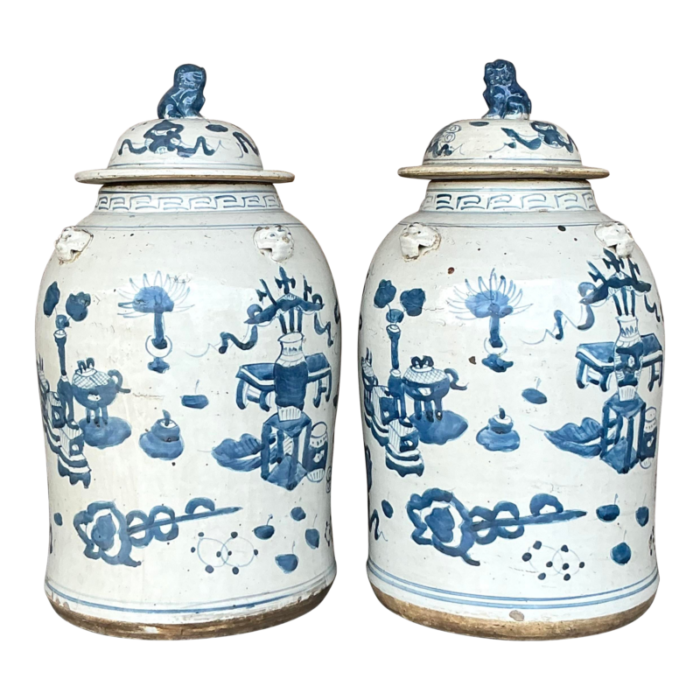 vintage asian hand painted foo dog ginger jars a pair 8282