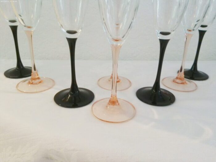 vintage black and pink french crystal champagne flutes set of 8 1000