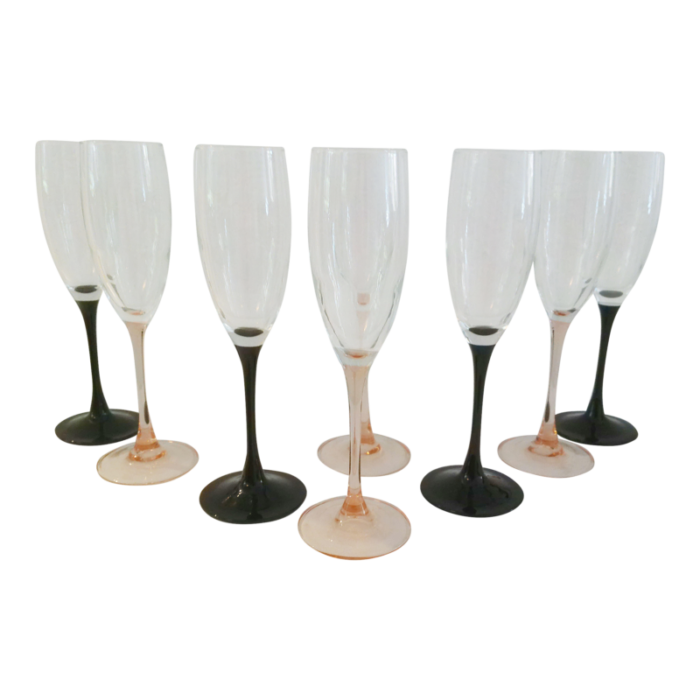 vintage black and pink french crystal champagne flutes set of 8 7925