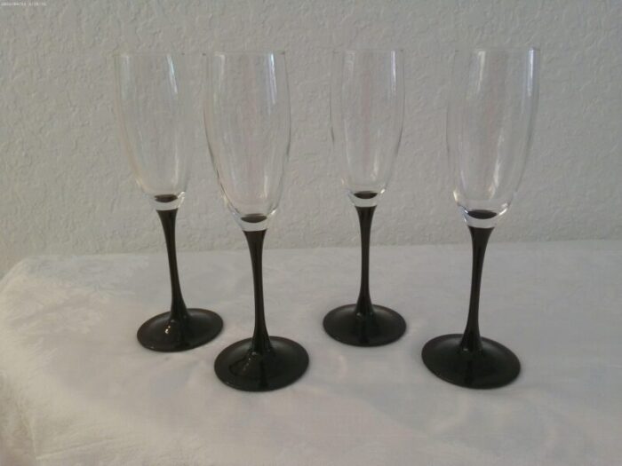 vintage black and pink french crystal champagne flutes set of 8 8336