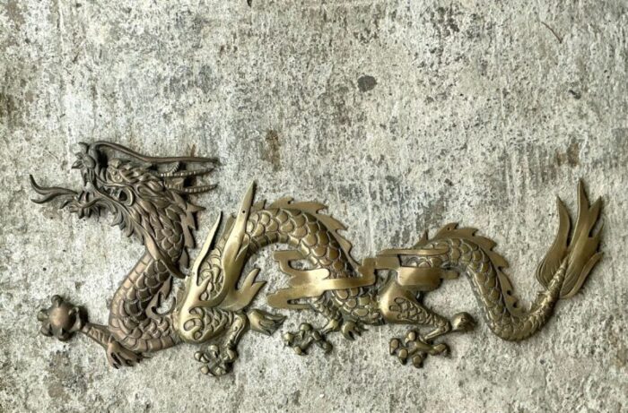 vintage boho brass dragon wall sculpture 3560