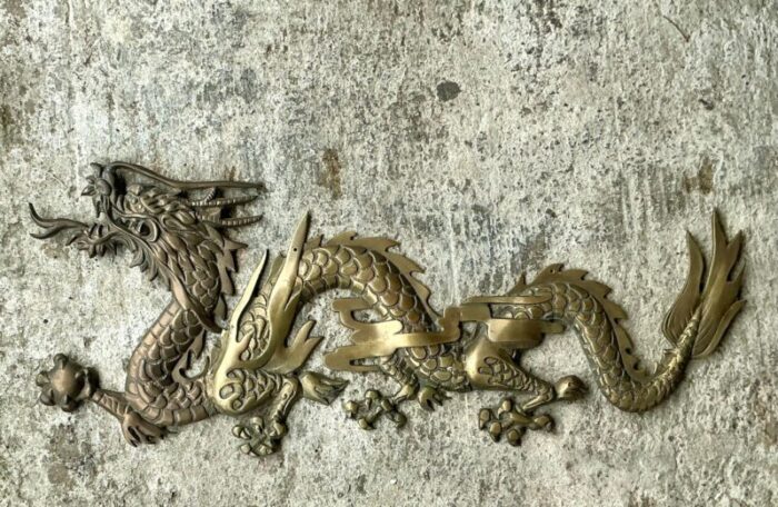 vintage boho brass dragon wall sculpture 5059