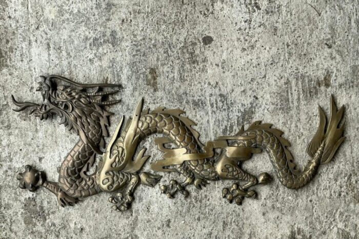 vintage boho brass dragon wall sculpture 5772