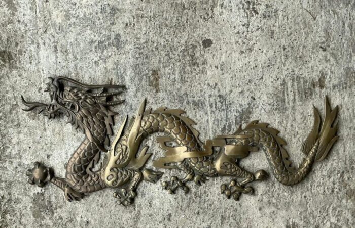 vintage boho brass dragon wall sculpture 9850