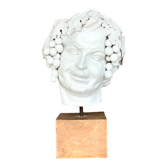 vintage boho glazed terracotta bust of bacchus 7252