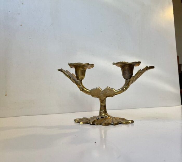 vintage brass italian leaf candleholder 1970s 1