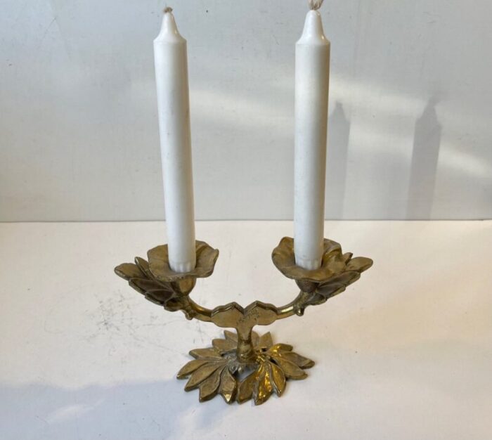 vintage brass italian leaf candleholder 1970s 2