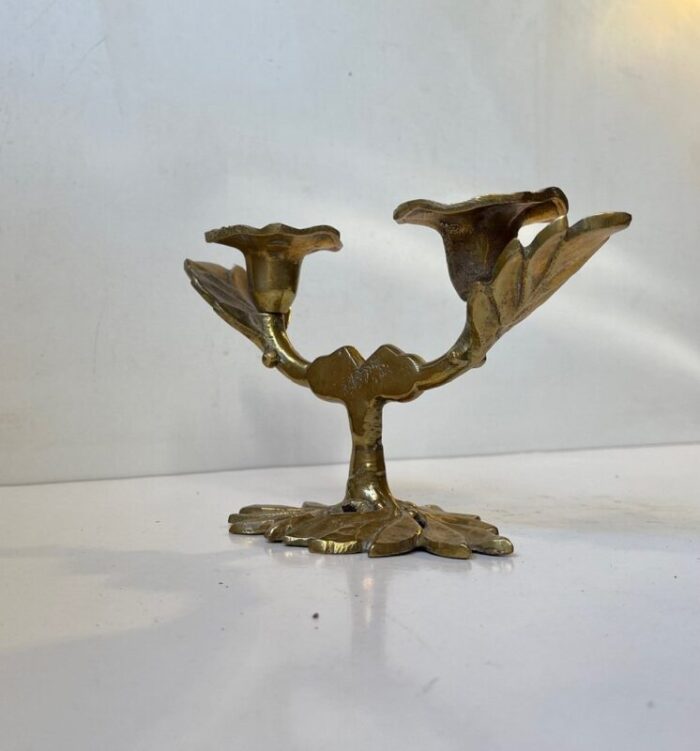 vintage brass italian leaf candleholder 1970s 3