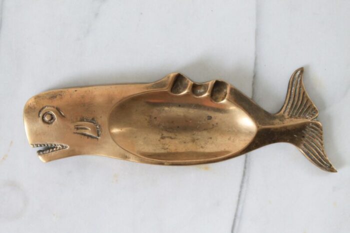 vintage brass whale ashtray 3603