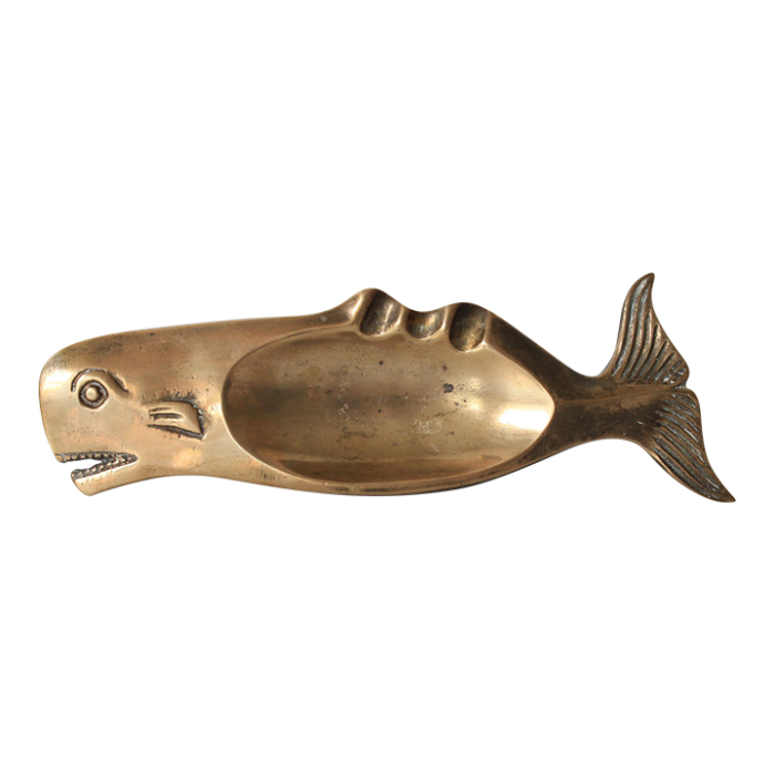 vintage brass whale ashtray 7353