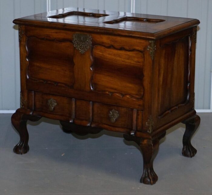 vintage carved hardwood trunk or chest with drawer and claw ball legs 3