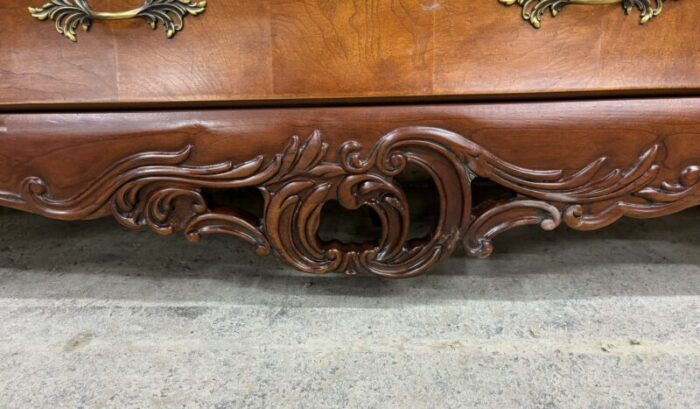 vintage century french provincial louis xv style burled top triple dresser 5909