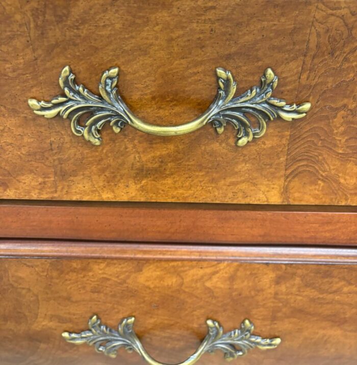 vintage century french provincial louis xv style burled top triple dresser 9249