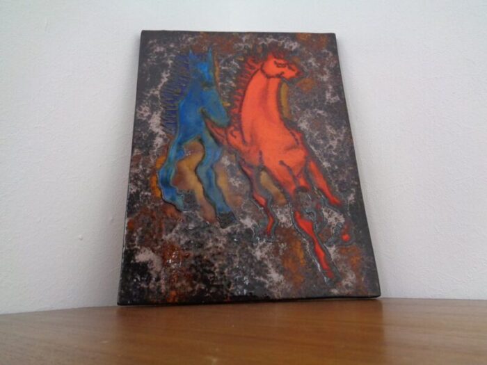 vintage ceramic 769 plaque with horses from ruscha 1970s 1