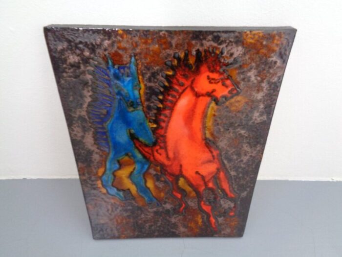 vintage ceramic 769 plaque with horses from ruscha 1970s 10