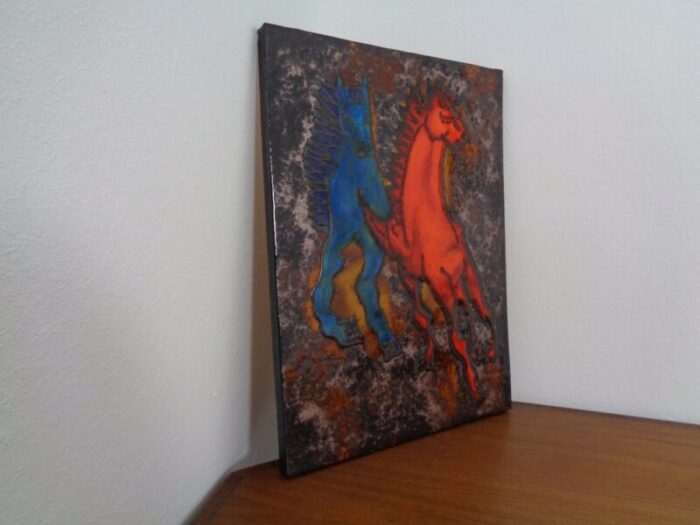 vintage ceramic 769 plaque with horses from ruscha 1970s 2