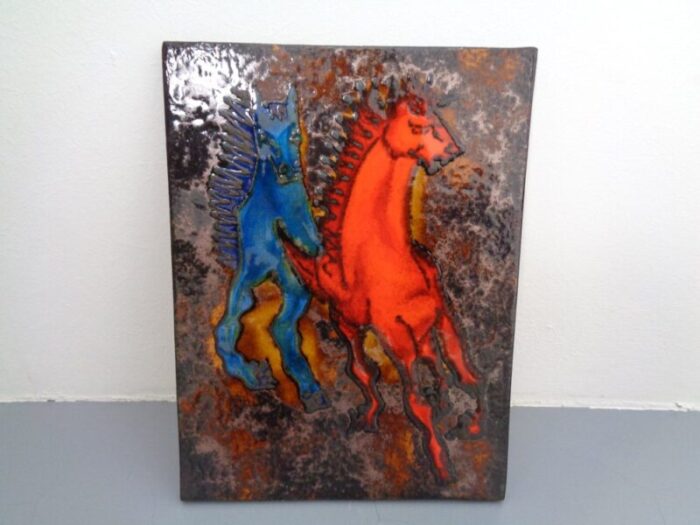 vintage ceramic 769 plaque with horses from ruscha 1970s 6