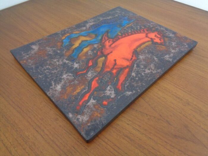 vintage ceramic 769 plaque with horses from ruscha 1970s 9