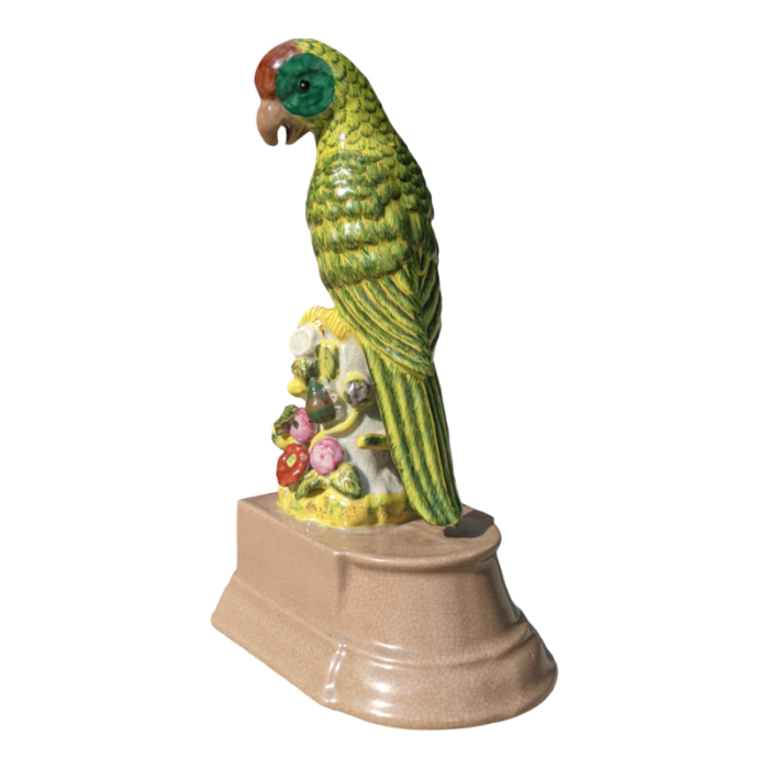 vintage ceramic painted chinoiserie parrot bookend 5237