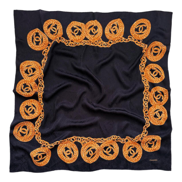 vintage chanel black and gold coin scarf 4543