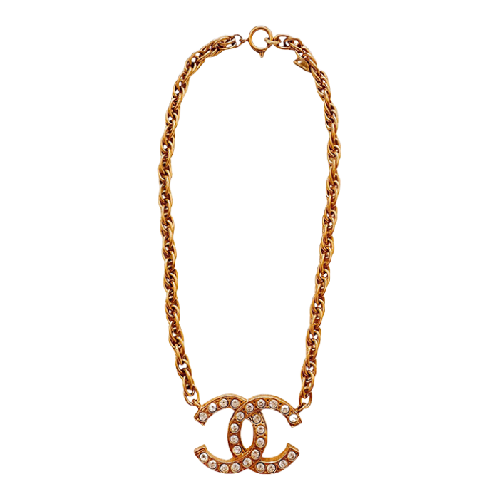 vintage chanel rhinestone cc necklace 3963