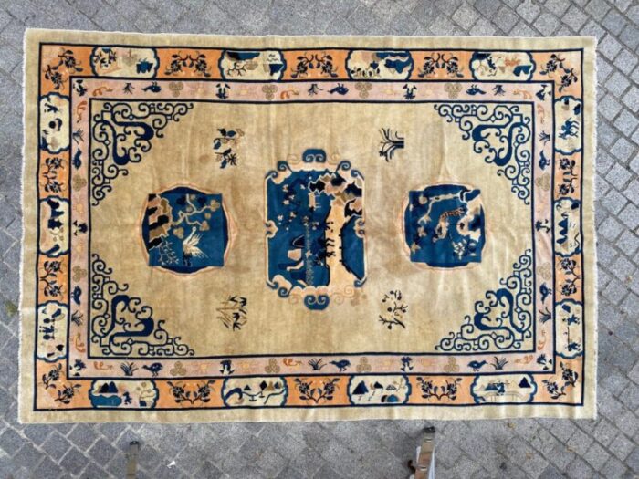 vintage chinese art deco design peking rug 2