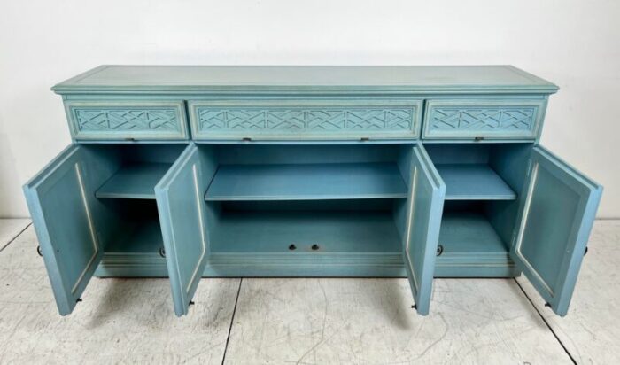 vintage chinoiserie fretwork mirrored credenza 1299