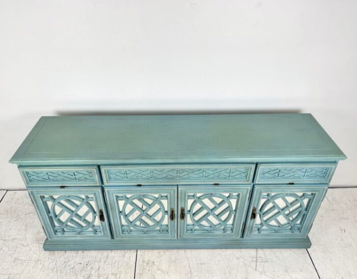 vintage chinoiserie fretwork mirrored credenza 5674