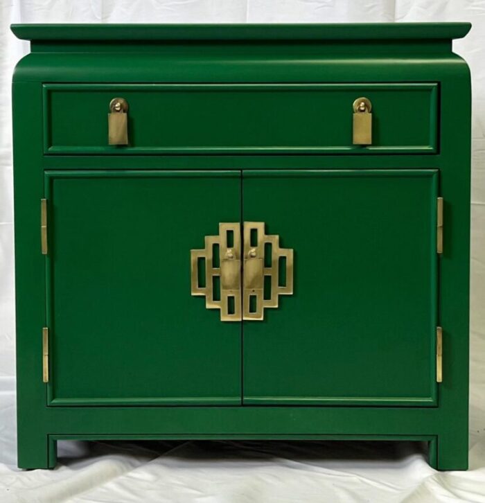 vintage chinoiserie nightstands by raymond sobota professionally lacquered in emerald green 3406