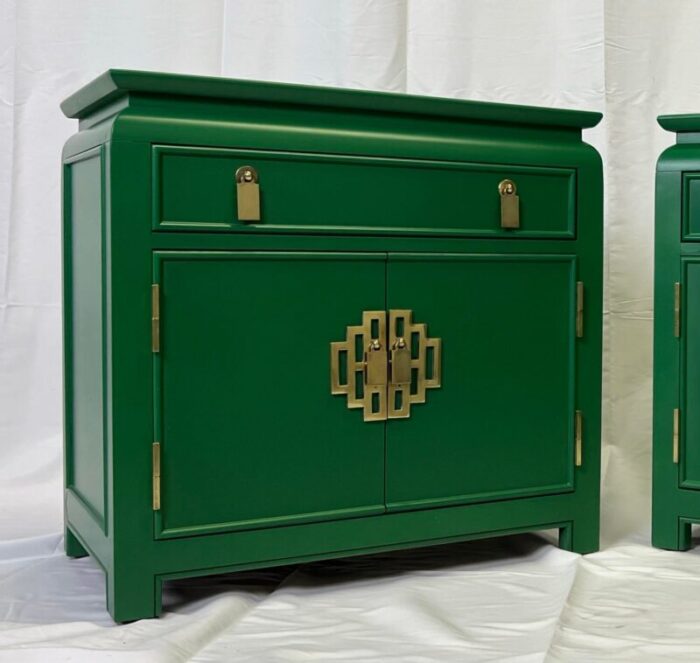 vintage chinoiserie nightstands by raymond sobota professionally lacquered in emerald green 6501