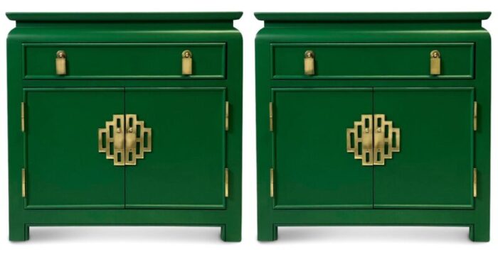 vintage chinoiserie nightstands by raymond sobota professionally lacquered in emerald green 9924