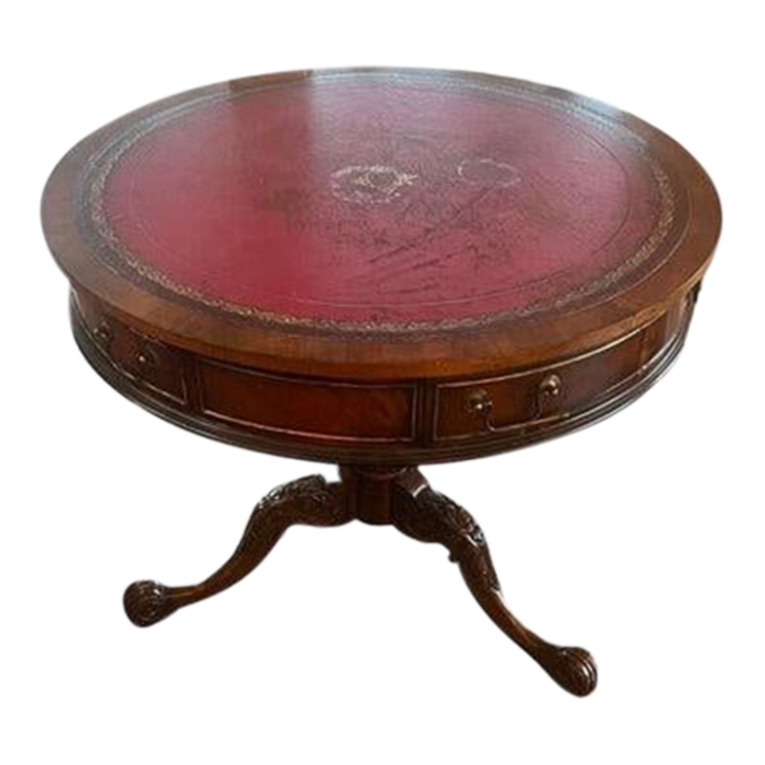 vintage chippendale style accent table with red leather top 1884